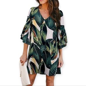 Tropical Leaf Print Mini Dress